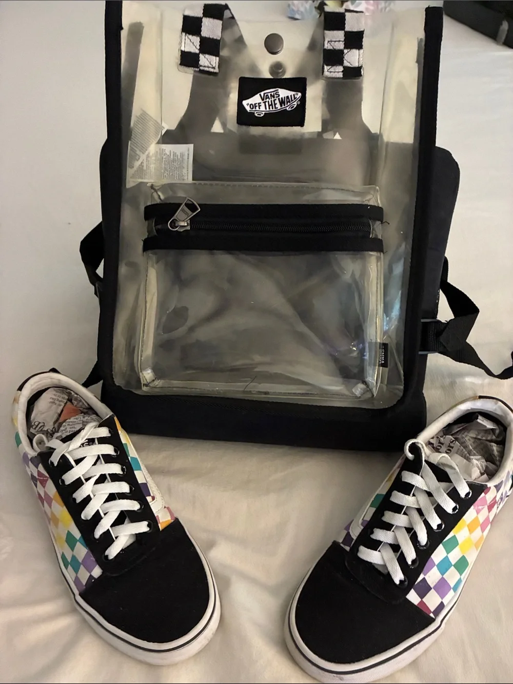 Vans Clear PVC Backpack with Black Checker Trim-Zipper, VN000H4ZCLR